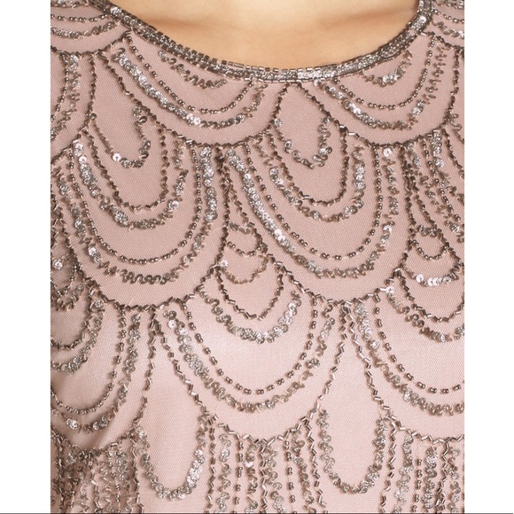 NWT J KARA Scalloped Beaded Chiffon Gown - Blush Pink - Picture 3 of 4